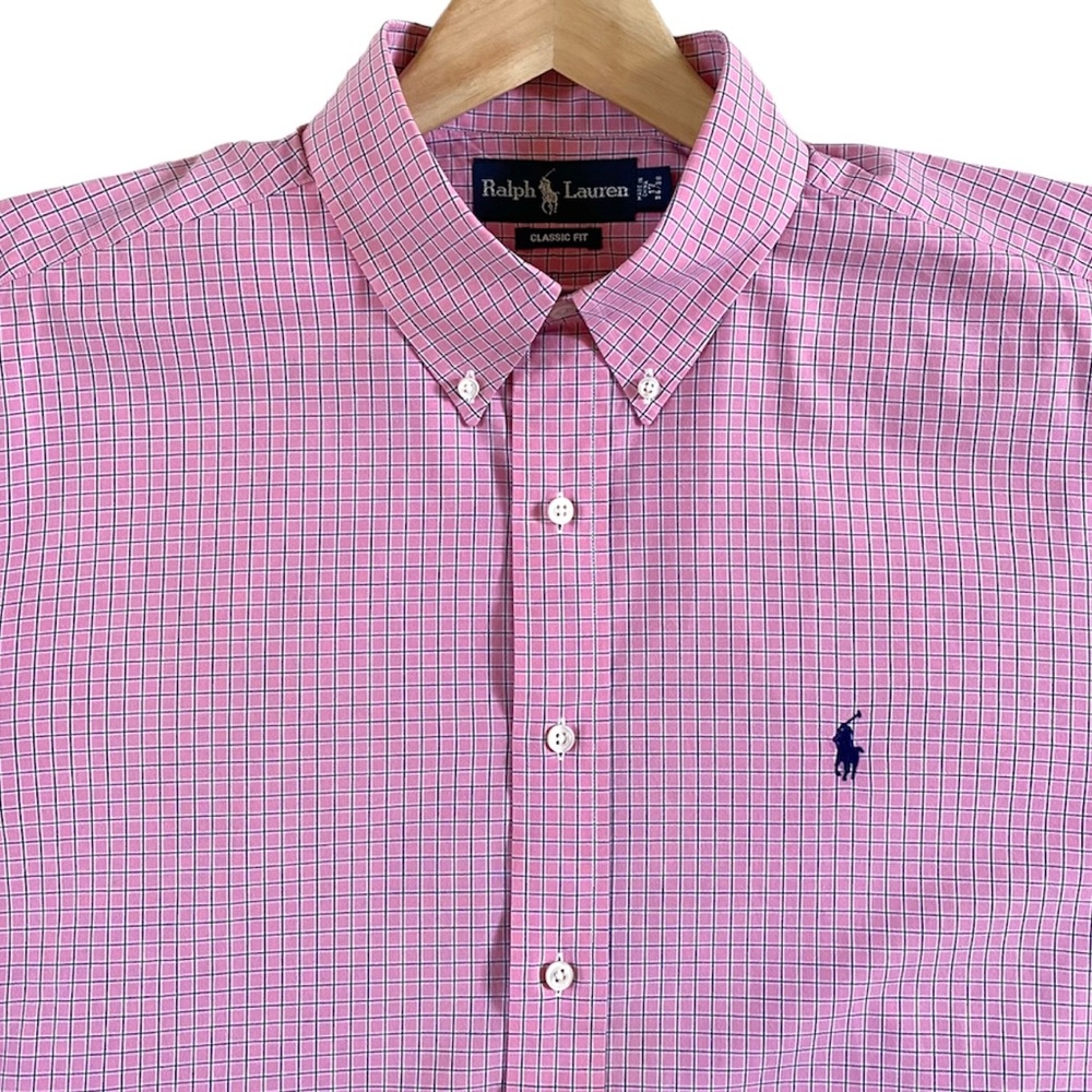 RALPH LAUREN CLASSIC FIT 100% COTTON  MEN’S CHECK SHIRT, SIZE 17 34/35
